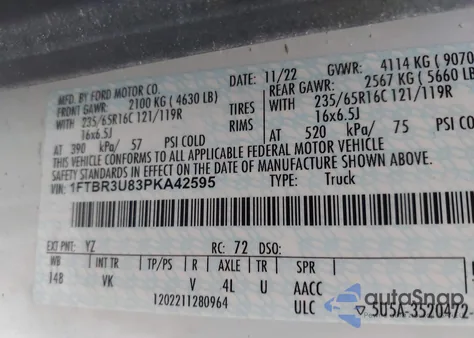 2023 Ford Transit T-250 z USA, uszkodzony, nr VIN 1FTBR3U83PKA42595